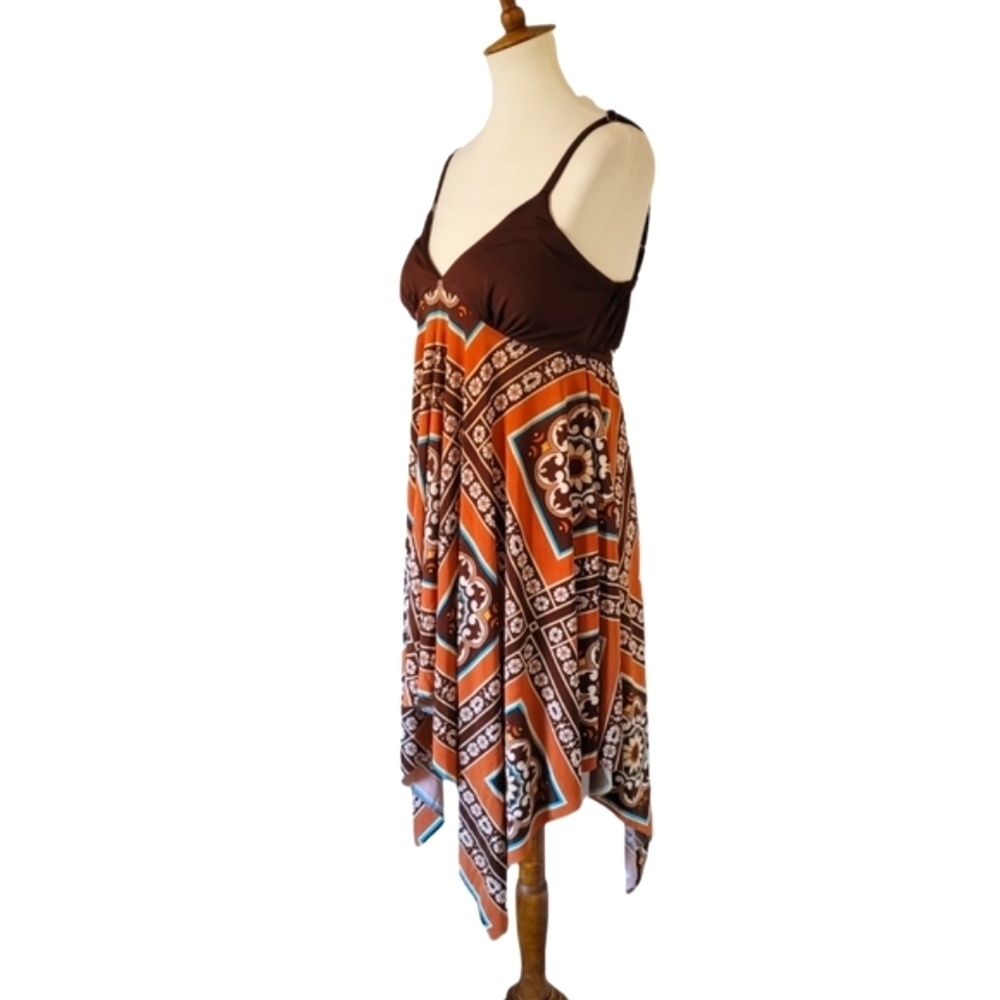 Vintage‎ - Brown Orange and Blue Hankerchief Dress - Picture 3 of 4